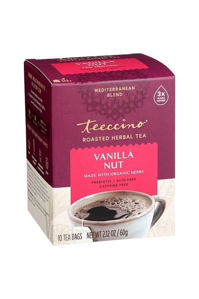 Teeccino Vanilla Nut Herbal Tea - Caffeine-Free, Prebiotic, 10 Tea Bags