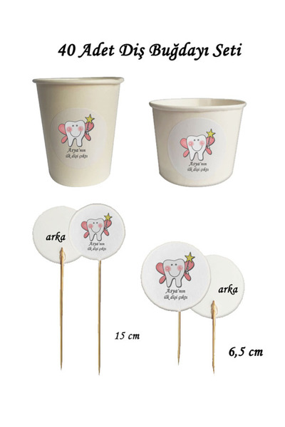 BEYHAN BAYHAN 40 Parça Kişiye Özel Pembe Diş Buğdayı Kürdan Seti - Bardak Kas...