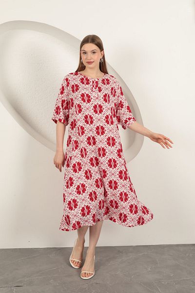 Moka Shopin Viscose Fabric Patterned Dress-Tile
