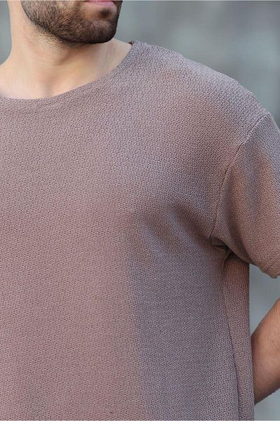 Madmext Ανδρικό μπλουζάκι Brown Crew Neck Oversize E7134