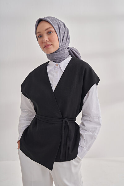 ARMANDA Cotton Monogram Chain Pattern Scarf - Dark Gray