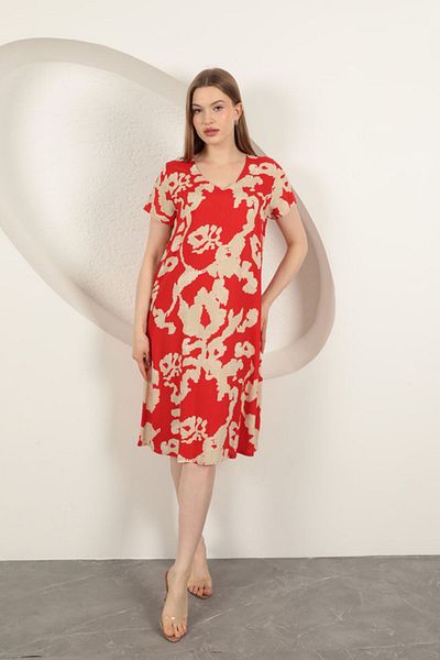 Moka Shopin Fabric Patterned Dress - Red Arrival Set