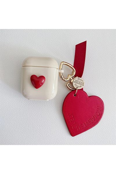 Fibaks AirPods 1St Generation and 2Nd Generation Compatible 3D Red Heart Heart Strap Clasp Headphone Case
