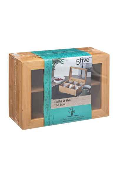 Five Simply Smart 6-Compartment Rectangular Wooden and Glass Tea Box
