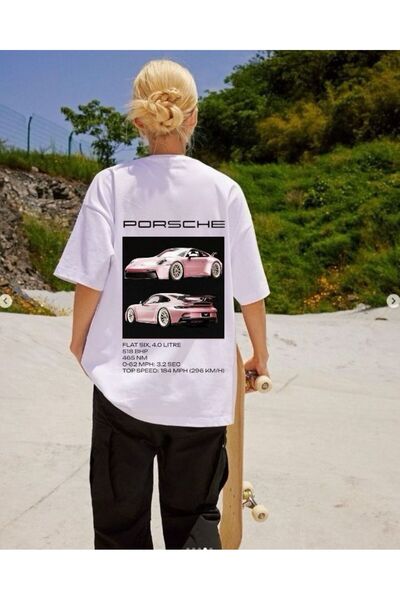 DEEFWEAR White Pink Car Front/Rear Printed Oversize T-Shirt -Mingalondon