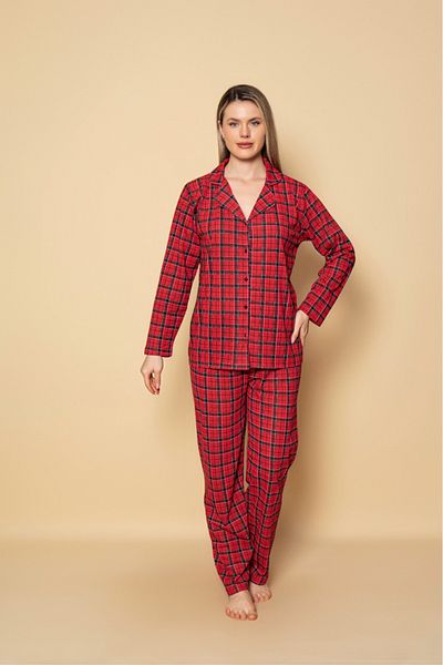 Sude HOMEWEAR Women's Shirt Plaid Pattern Long Sleeve Pajama Set