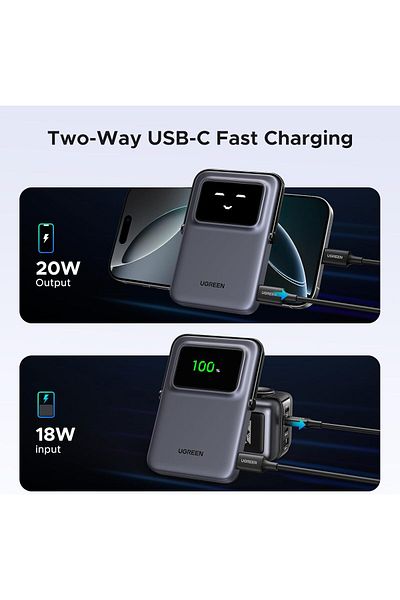 Ugreen Uno Magnetic Power Bank, 5000mAh, 20W Fast Charging with Foldable Stand and TFT Display
