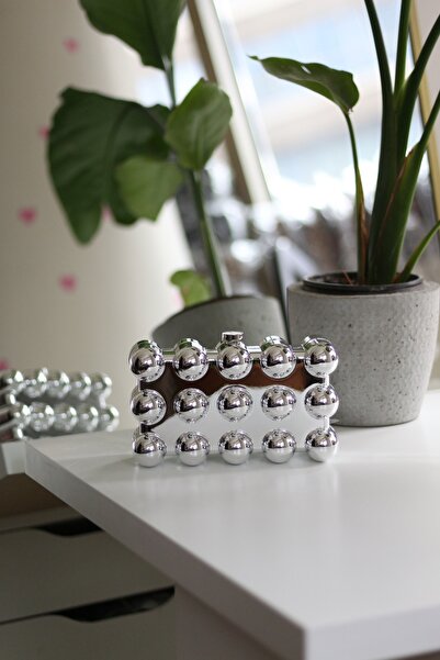 Moom Bag Women's Silver Bubble Patterned Mica Coated Evening Dress Hand & Shoulder Bag