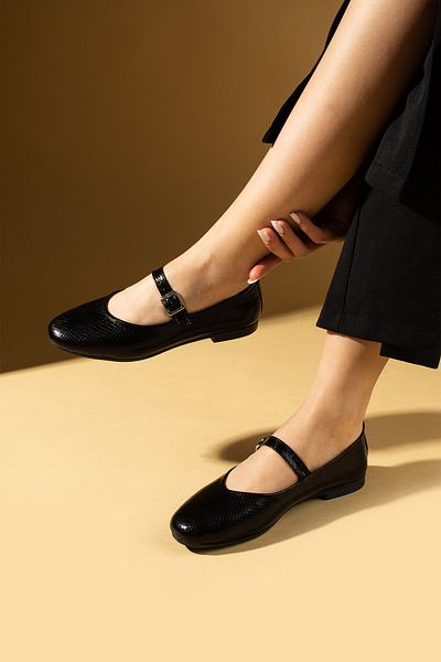 Ege's Shoes Women's Ballerinas Black Snake Strapped Lightweight Comfortable Sole Stylish Casual Shoes