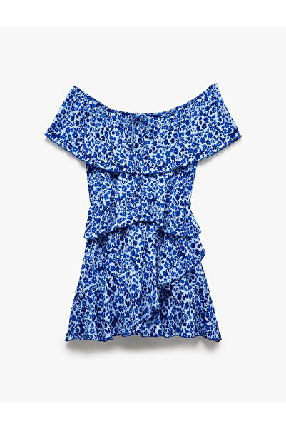 Koton Omzu Açık Fırfırlı Volanlı Çiçekli Mini Tulum Bürümcük