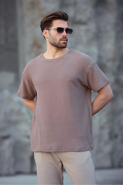 Madmext Ανδρικό μπλουζάκι Brown Crew Neck Oversize E7134