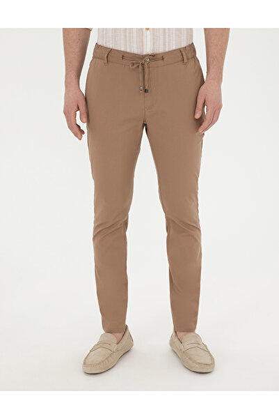 Pierre Cardin Kahverengi Slim Fit Beli Lastikli İpli Kanvas Pantolon 50285534-VR197