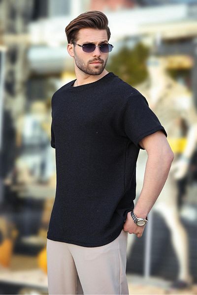 Madmext Ανδρικό T-shirt Black Crew Neck Oversize E7134