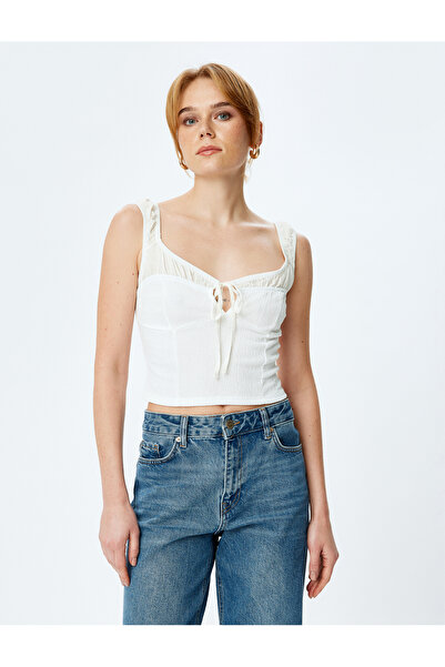 Koton Slim Fit Lace-Up Sweetheart Neck Thick Strap Top