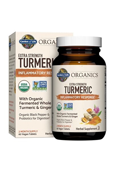 GARDEN OF LIFE Organic Turmeric 60 Tablets - 100mg Curcumin, Black Pepper, Probiotics, Vegan, Gluten-Free