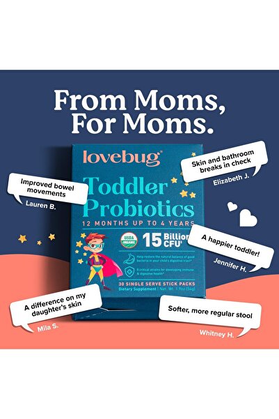 lovebug PROBIOTICS | Constipation & Stomach Relief | Easy Powder | Ages 1-4 | 60 Packets