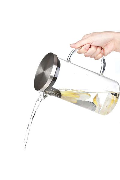 Elemental Kitchen Borosilicate Glass Pitcher with Handle and Stainless Steel Lid 1.3 Liter