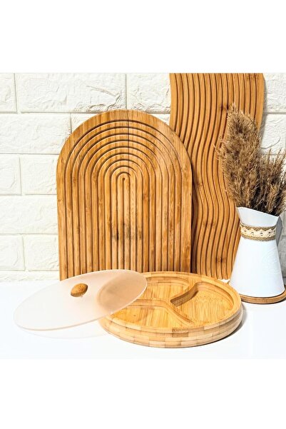 ALLEGRI Bambu Büyük Boy Yuvarlak Bölmeli Çerezlik & Kahvaltılık Sunum Tabağı ...