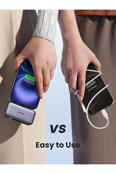 Ugreen Mini Power Bank for iPhone, Foldable Kickstand, Built-in USB-C Connector, 5000mAh, 22.5W 2 Ports