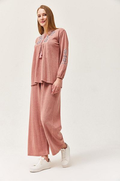 CALİENTE Front Embroidered Tasseled Double Suit Powder
