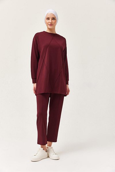CALİENTE Women's Cross Striped Double Suit Claret Red