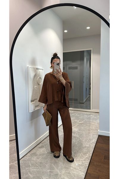 My Blog Brown Bat Sleeve Lacing Button Detailed Suit - 9002