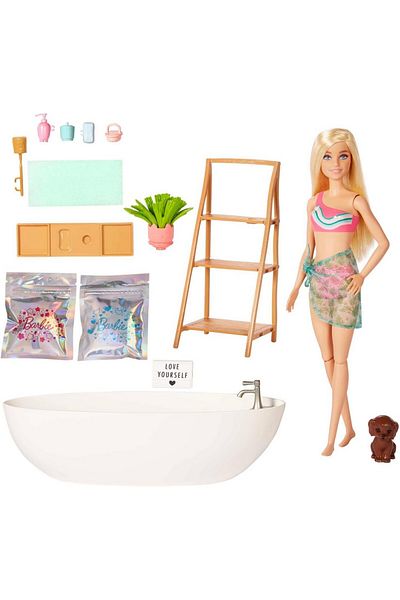 Barbie Soap Confetti Bath Playset - Blonde Doll, Fun Bath Time Play, Soap Confetti