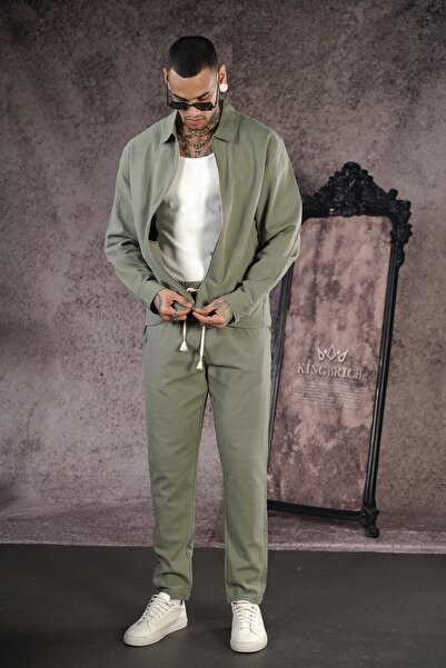 Butik Lycra Linen Oversize Fit Zippered Jacket and Pants Men's Set
