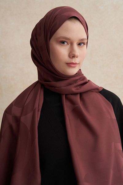 carell Red Brown C Pattern Monogram Cotton Silk Shawl