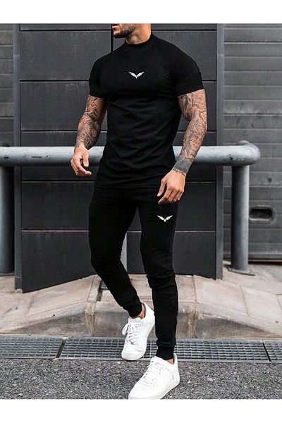 puolikuu Small Eagle Printed Oversize Tshirt - Tracksuit Set - Top and Bottom Set