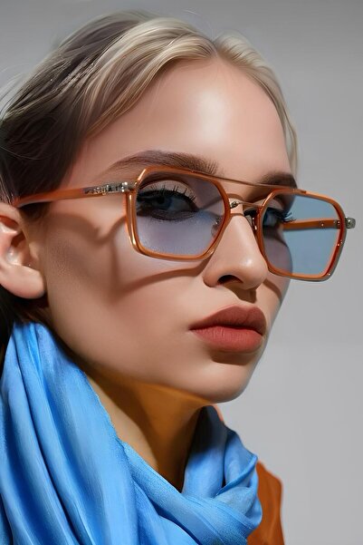 Eyesofia Bild Unisex Vintage Blue Glass Orange Frame Sunglasses