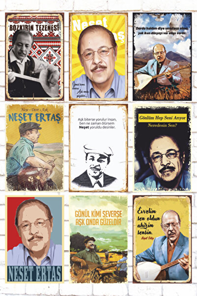 Hayat Poster 9 Parça Karışık Ahşap Tablo Seti neşet ertaş halk türküleri şark...