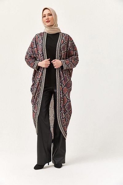 CALİENTE Oversize Stripe Detailed Kimono Cardigan Plum
