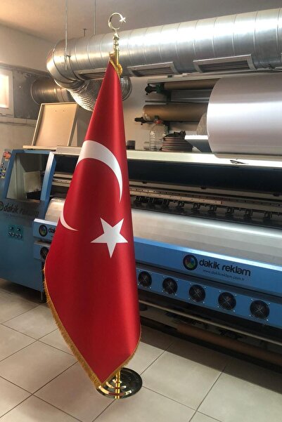 dakik reklam Makam Türk Bayrağı Seti Sarı Direkli 220cm Sarı Direkli Gold Varak Sarı Saçaklı