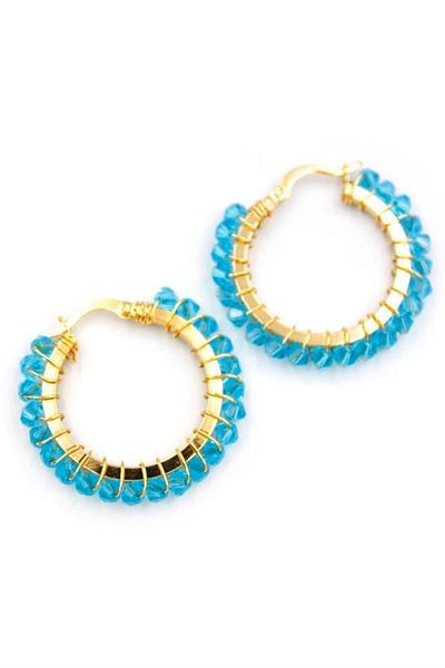 MENESSA Turquoise Crystal Beads Hoop Earrings
