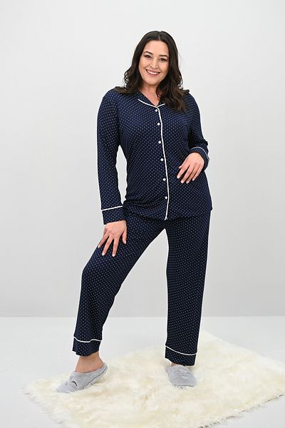 Koza Butik Women's Plus Size Long Sleeve Front Button Pajama Set 4234-25