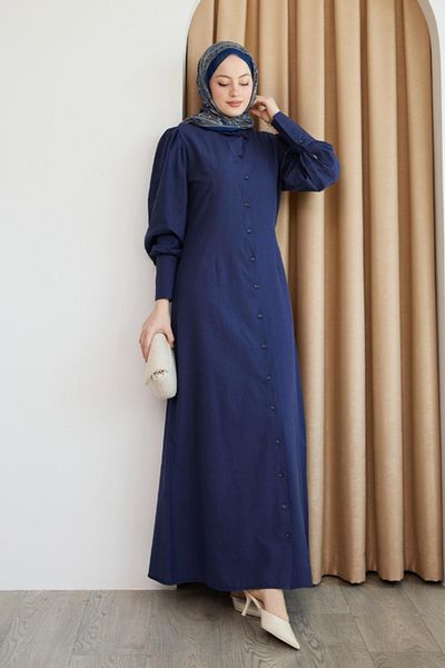 ModaAyşeli Blue Buttoned Dress, Ay333 Model Dress