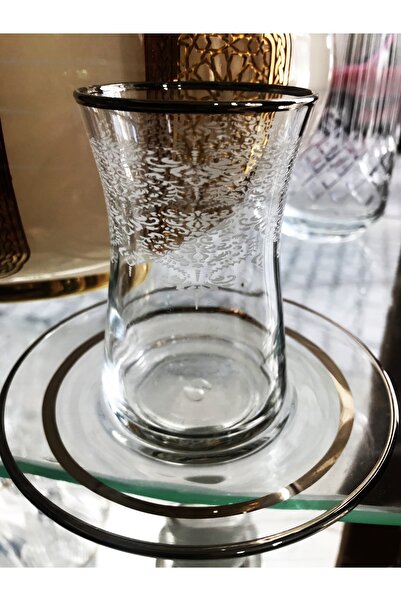 DECOSTYLE Platin Çay Takımı 2 Parça Tek Kişilık Kişiye Özel 1 bardak 1 tabaklı