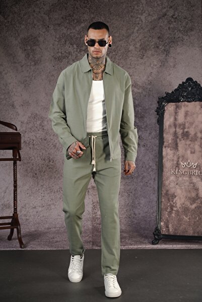 Butik Lycra Linen Oversize Fit Zippered Jacket and Pants Men's Set