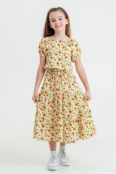 KIPIRIK BABY Girl's Sunflower Patterned Skirt Viscose Suit