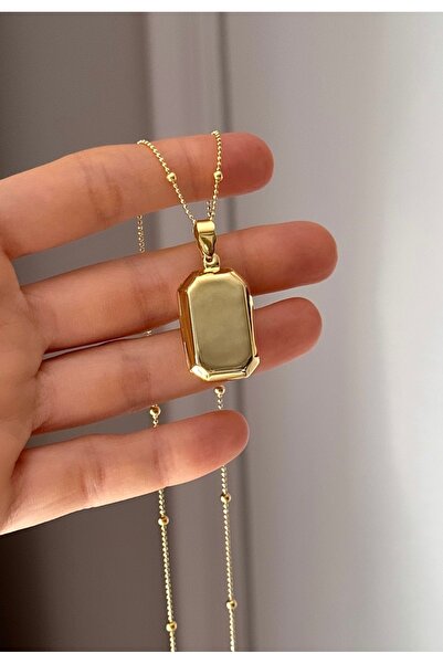emy by emel luxury silver jewelry Altın Kaplama Kapaklı Dikdörtgen Madalyon K...