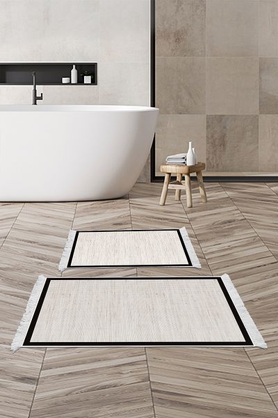 Alanur Home Αντιολισθητική βάση Djt - Σετ Τουαλέτας Trend με κρόσσια υφαντό σχέδιο E5001