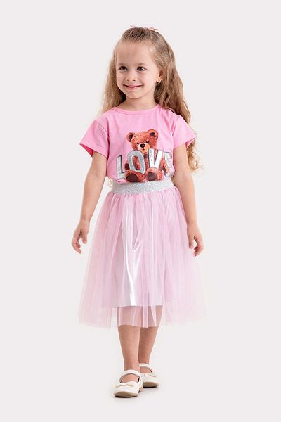 KIPIRIK BABY Girl's Pink Teddy Bear Patterned Tutu Skirt Suit
