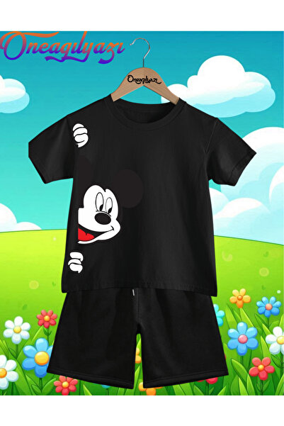 oneagılyazı طقم تي شيرت شورت للأطفال مقاس كبير مطبوع عليه ميكي ياندا