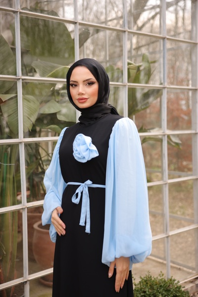 Esre Store فستان كريب حجاب أزرق فاتح 4510-L-1