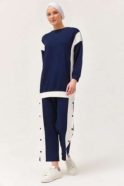 CALİENTE Metal Button Detail Double Suit Navy Blue