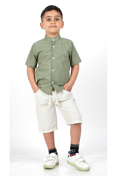 Katre Boy's Shirt and Linen Capri 2-Piece Suit