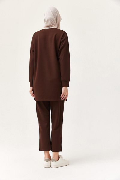 CALİENTE Women's Cross Striped Double Suit Brown
