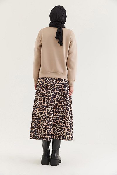 CALİENTE Scuba Double Suit with Leopard Skirt Beige
