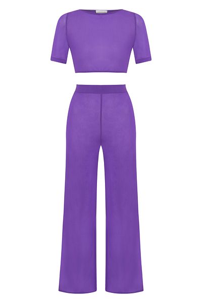 AQUELLA Back Low-Cut Purple Crop Top-Pants Set